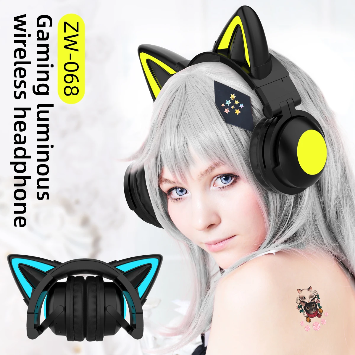ZW068 Bluetooth-hoofdtelefoon  - Cat Ear Bluetooth Headset Led recensie en prijs